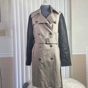 Club Monaco Mackenzie Genuine Leather Sleeve Trench Coat with Belt